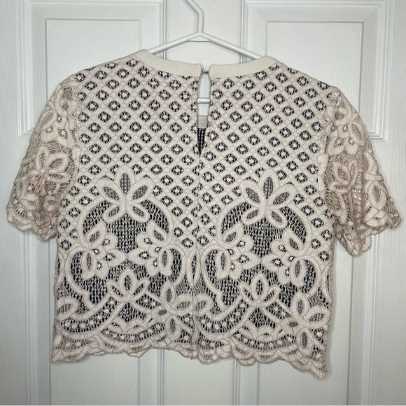 English Factory Lace and Gingham Cropped Blouse Small - Picture 3 of 6